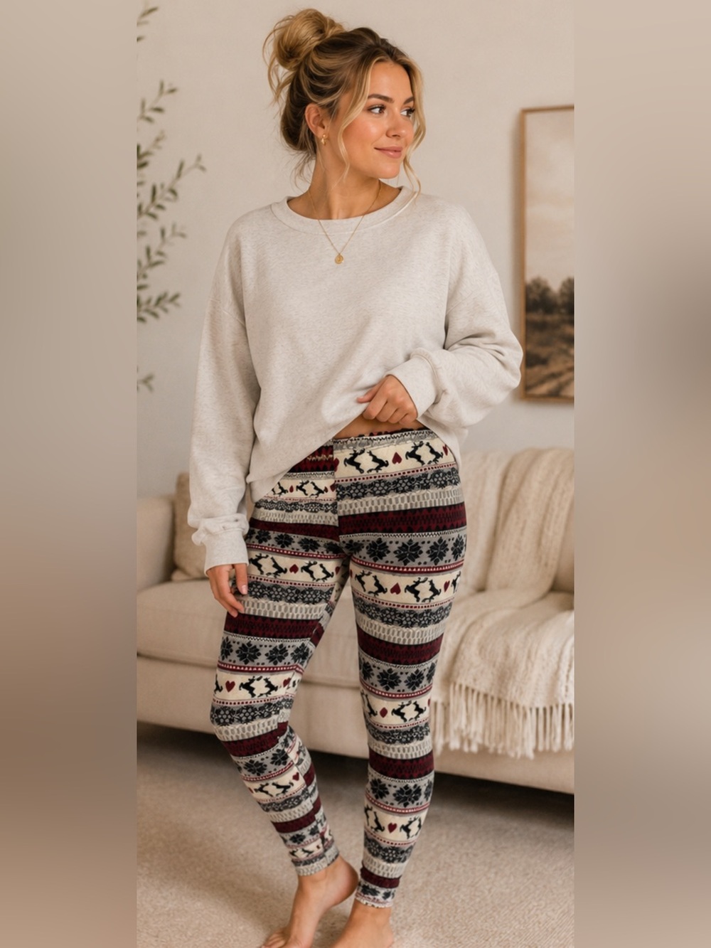 Star Twenty Fair Isle Reindeer Snowflake Holiday Leggings Size Large